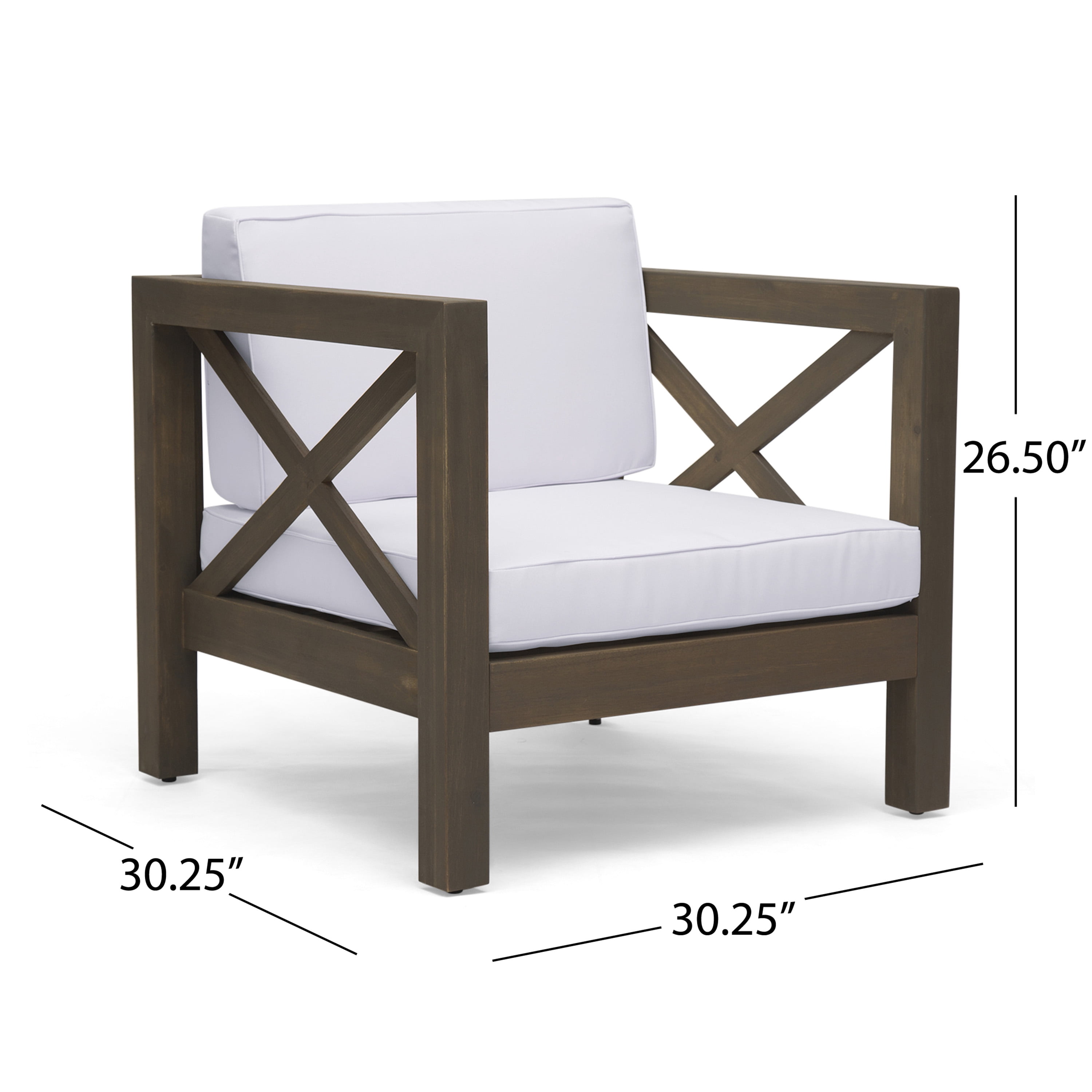 Outdoor Single Leisure Seat Chair, Acacia Wood Frame Relaxing Seat for Patio Garden, White
