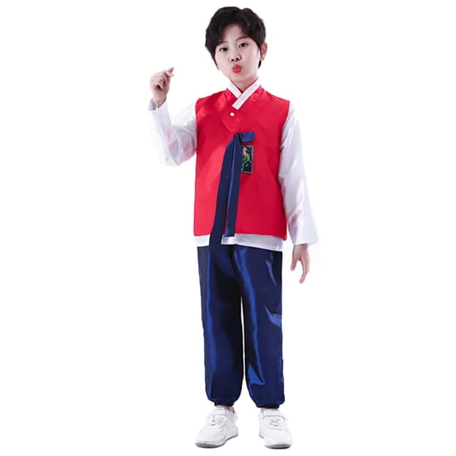 Cbtrfashion Conjunto De Traje De Pantalones Asiáticos Con Camisa Dolbok Tradicional Coreana Para Niños (Rojo 10-11 Años)