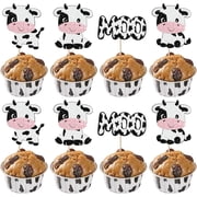 Cow Cupcake Toppers, Glitter Farm Animal Moo Picks, Baby Shower or Birthday Party Decorations, 12 Pack