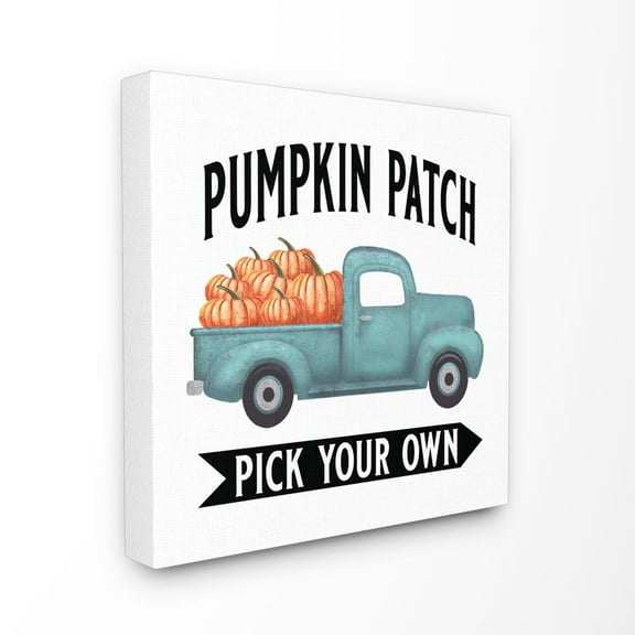 Stupell Industries Pumpkin Patch Truck Fall Autumn Seasonal DesignCanvas Wall Art By Artist Lettered and Lined