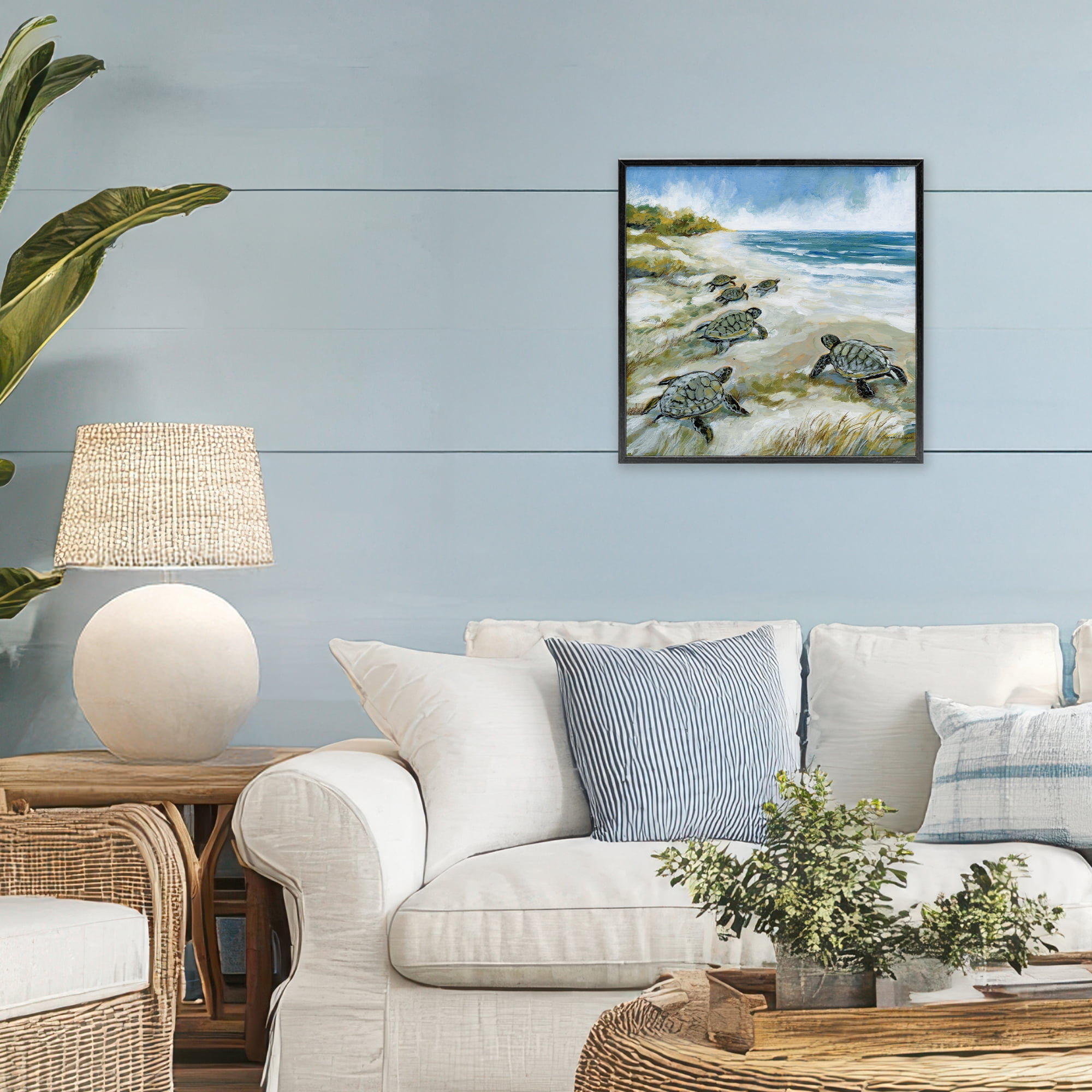 Stupell Industries Baby Sea Turtles on Beach Black Framed Giclee Art, design by Susan Winget