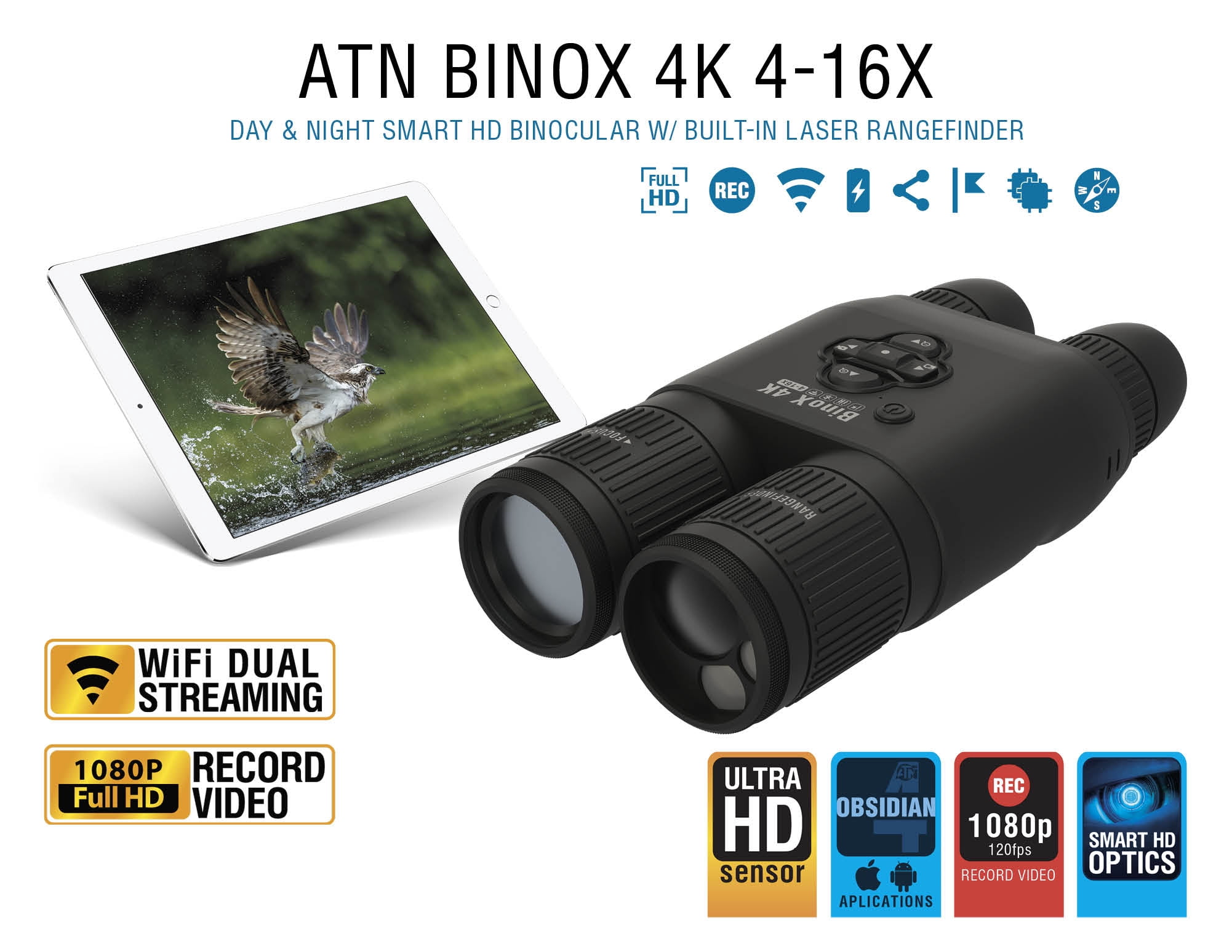 Restored Premium ATN BinoX 4K 4-16x Smart Day/Night Binoculars (Refurbished)