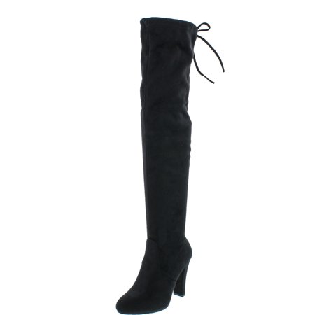 

Forever Link Women s Stacked Chunky Heel Stretch Thigh High Pull On Boot Black 5.5