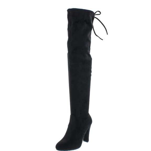 Forever Link Women's Stacked Chunky Heel Stretch Thigh High Pull On Boot
