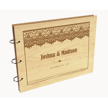 Darling Souvenir Personalized Engraved Laser Cut Wedding Guest Book Wooden Cover Sign-in Book Registry Guestbook Scrapbook-RN