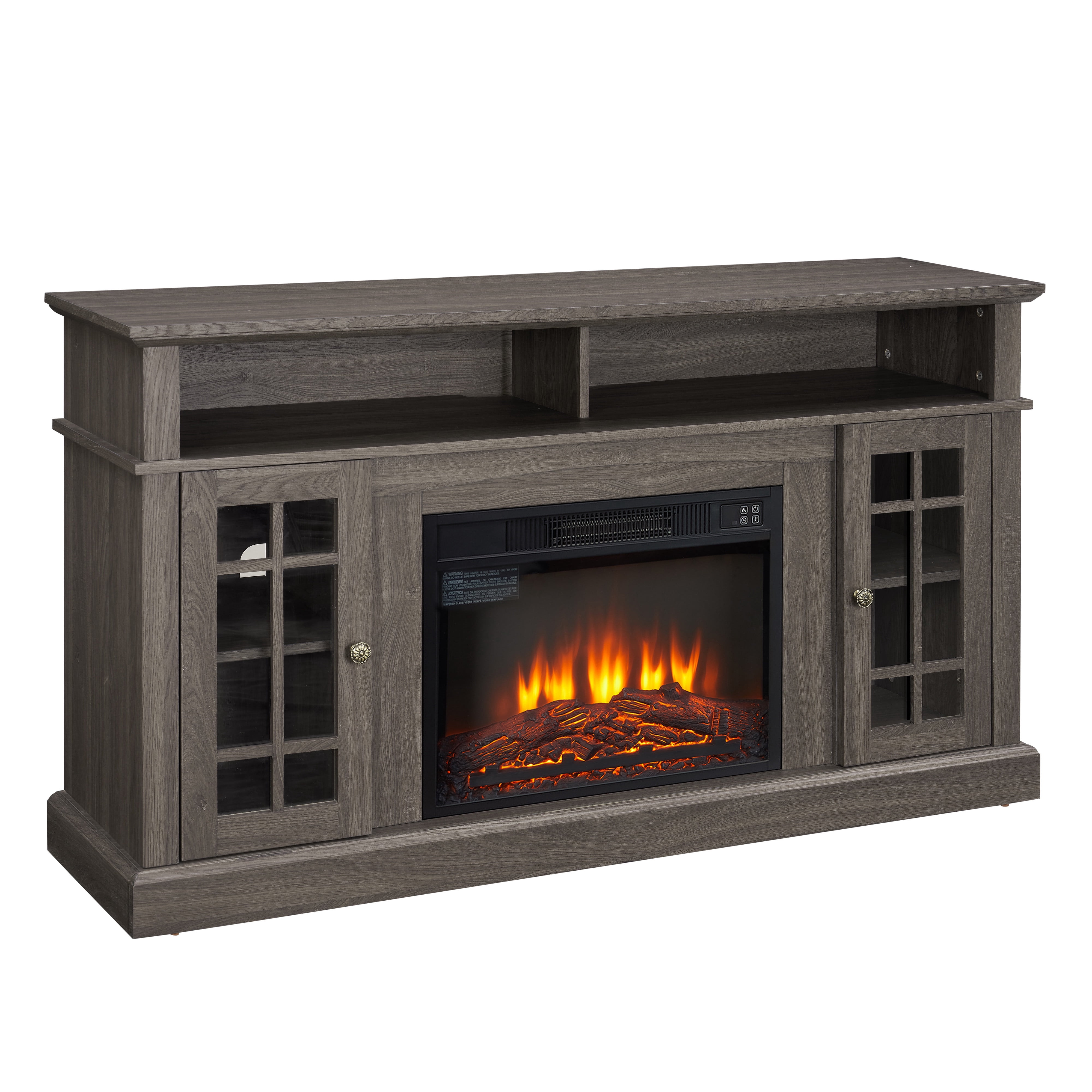 PAPROOS Fireplace TV Stand for 65 Inch TV, Modern Farmhouse TV Cabinet with 23'' Electric Fireplace, Entertainment Center Television Console Table for Living Room, Dark Walnut