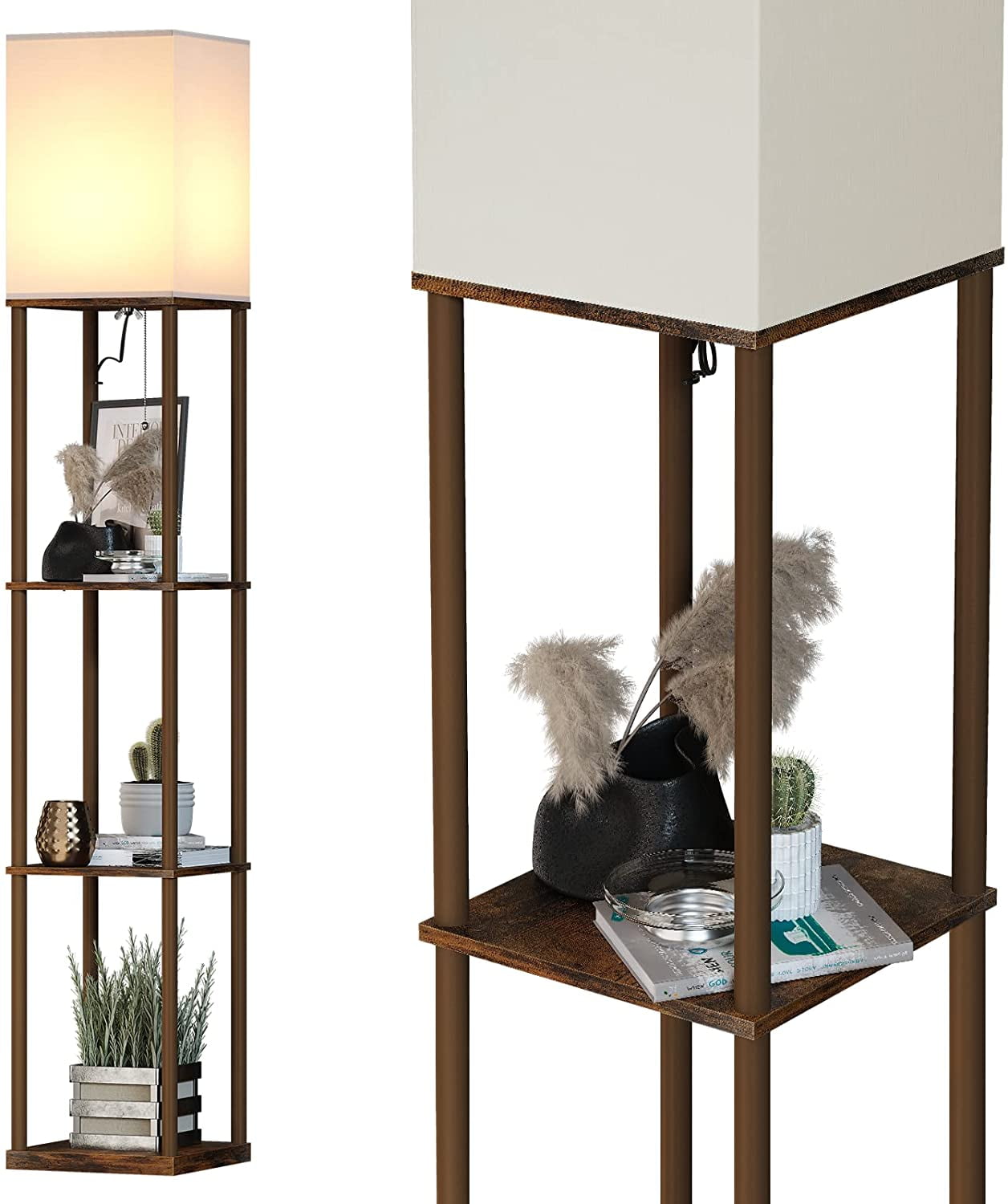 フロアスタンド Floor lamp lighting fixture ZXNYH Floor Lamp with Shelves, Modern Square Standing Lamp with 3