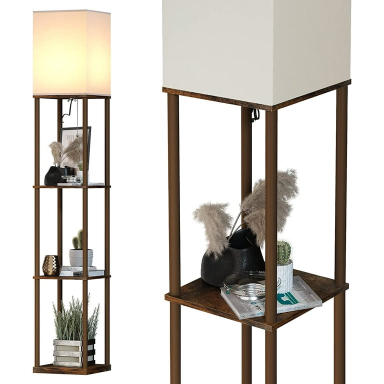 ZXNYH Floor Lamp with Shelves, Modern Square Standing Lamp with 3