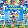 257 PCS Sonic Birthday Party Supplies Serve 16 Guests，Include Birthday Banner,Cake Topper,Cupcake Topper,Sticker,Gold Hoop,Tableware Set, Ect