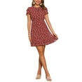 thumbnail image 2 of Vestido de gasa floral con volantes y cuello en V, sin mangas, por encima de la rodilla, A-line, autoajustable, XL, burdeos, 2 of 6