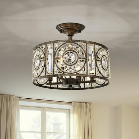 Sigyn 14.1 in. 4-Light Indoor Antique Bronze Finish Semi-Flush Mount Ceiling Light with Light Kit