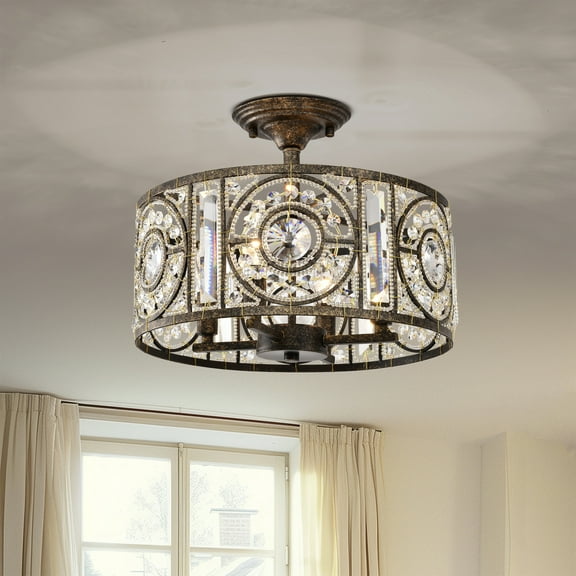 Sigyn 14.1 in. 4-Light Indoor Antique Bronze Finish Semi-Flush Mount Ceiling Light with Light Kit