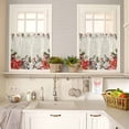thumbnail image 4 of Christmas Floral Kitchen Curtains and Valances Set, Red White Flowers Green Leaf Vintage Letter Rod Pocket Window Valance Window Curtain Panels for Living Room Bedroom Laundry, 27.5x24in, 3 Pieces, 4 of 7