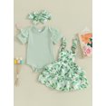 thumbnail image 2 of Bagilaanoe 3Pcs Newborn Baby Girls Overalls Dress Set Ribbed Short Sleeve Romper Tops + Floral Suspender Skirt + Headband 3M 6M 12M 18M 24M Infant Casual Clothes, 2 of 9