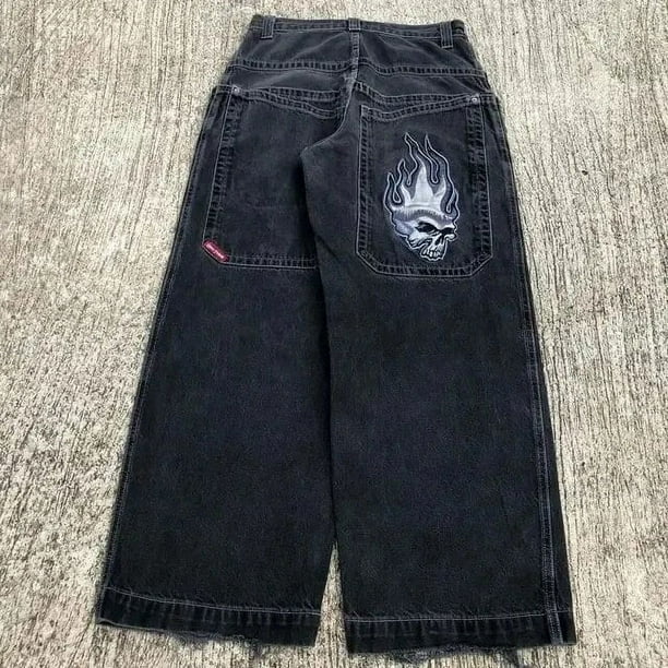 JNCO Poker Graphic Embroidery Retro Blue Jeans Men Y2K Harajuku