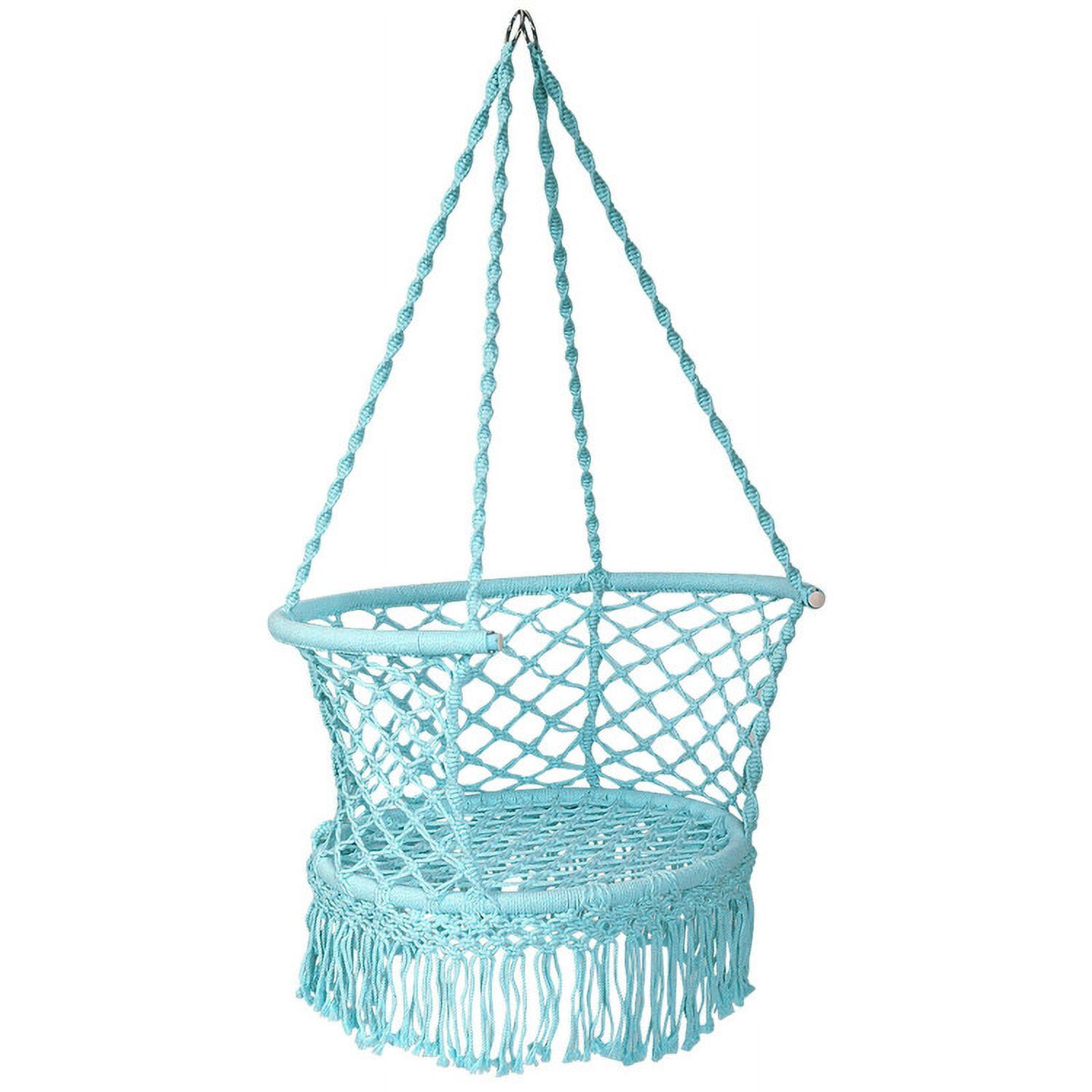 Aimee Lii Hanging Hammock Chair with 330 Pounds Capacity and Cotton Rope Handwoven Tassels Design, Patio Swing Chair, Turquoise