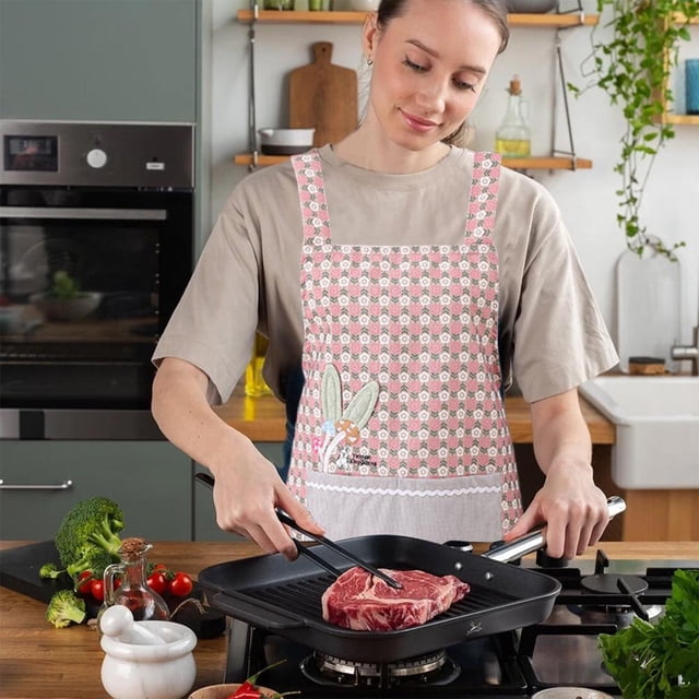 Feltree Flower Print Polyester Apron Waterproof Oil Resistants Kitchen Apron for Cooking Baking Cleaning Adjustable Neck Strap