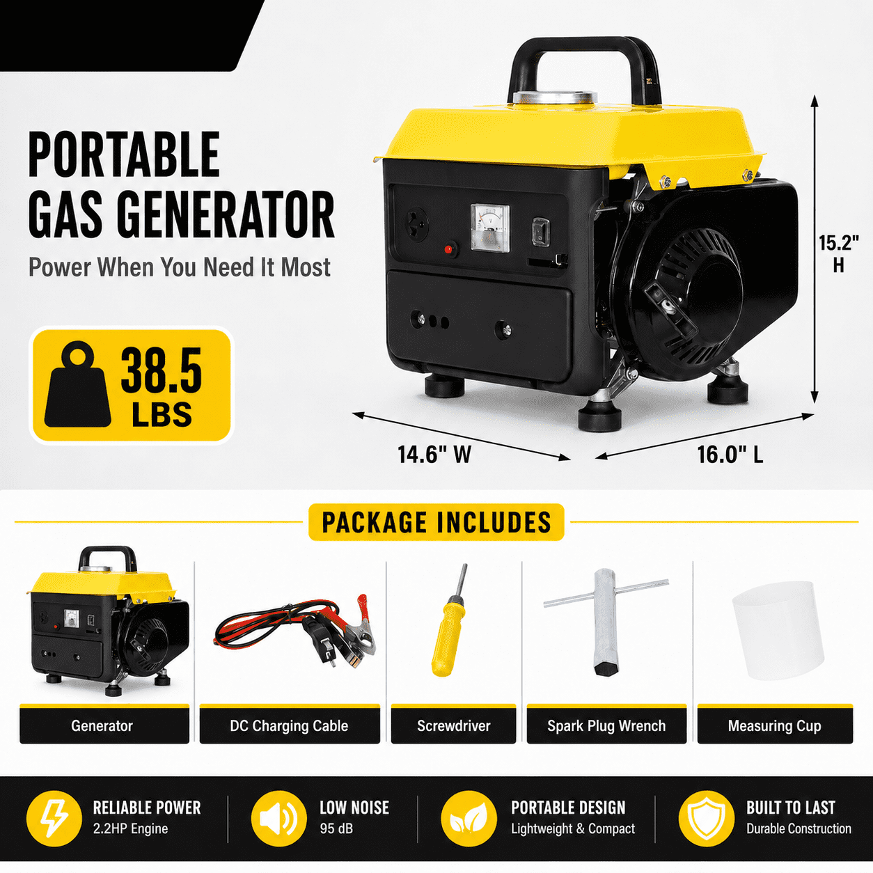 Portable Generator Gas Powered, Home Backup Generator Low Noise, 71CC Powerful Generator Portable w/Handle, 38.5lbs Light Weight Generator 2-stroke Engine