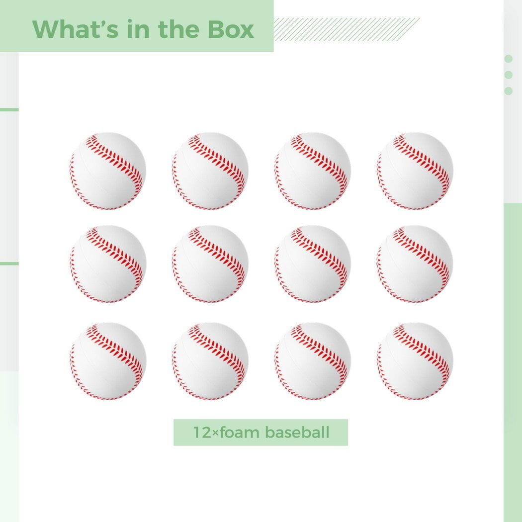 12PCS Soft Baseballs, Foam Baseballs Training Pitch Baseball, Mini Foam Squeeze Balls for Stress Relief, Blank Baseball Practice Baseballs for Hitting Throwing Kids Youth Teens