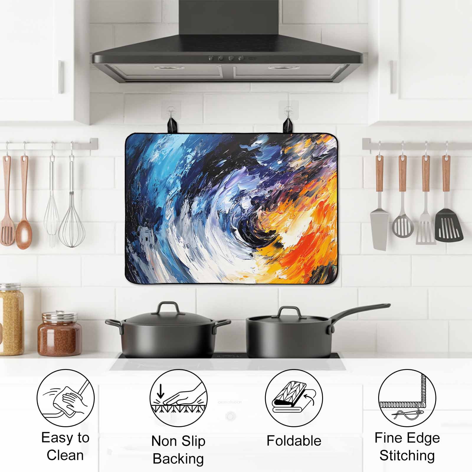 Oil Painting Stove Top Cover for Electric Stove, Heat-proof & Non Slip Glass Top Stove Cover Protector, Modern Abstract Colorful Smear Aesthetic Kitchen Flat Cooktop Rubber Mat 24x21 Inches