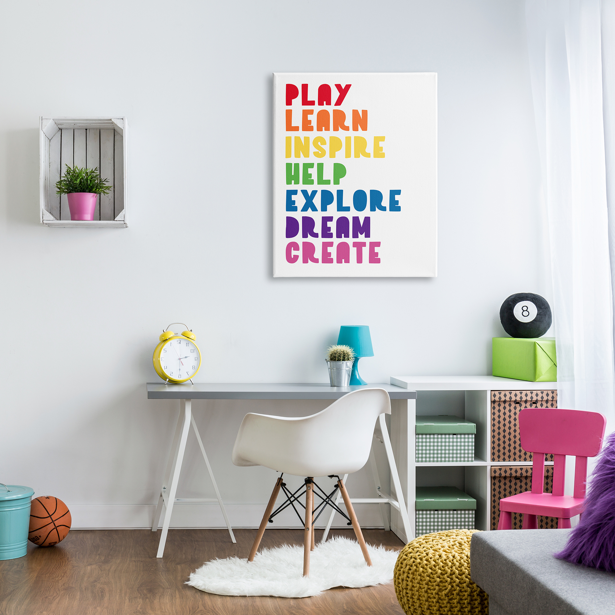 Stupell Indtries Play Learn Inspire Create Phrase List Rainbow Text,30 x 40,Design by Anna Quach