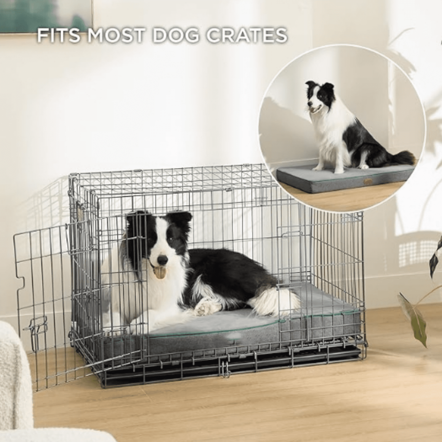 Memory Foam Dog Bed Large Sized Dog - Orthopedic Waterproof Pet Beds for Crate with Removable Washable Water-Resistant Cover and Nonskid Bottom, Plush Flannel Fleece Top Pet Mat, Grey