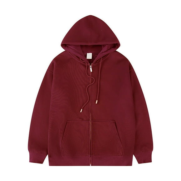 OJinShaWanO Red Sweatshirt Men's Autumn and Winter Solid Color Hooded Cardigan Casual Sweatshirt
