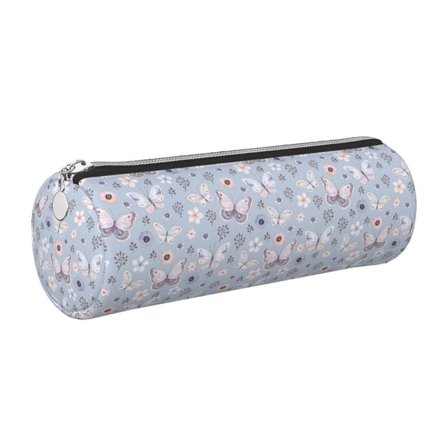 Easygdp Blue Butterfly para Estuche de Lápices Cilíndrico de Cuero con Cremallera, Organizador de Lápices de Cuero para Escuela, Oficina y Viajes