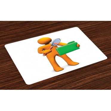 Green and Orange Placemats Set of 4 Orange Man with Magnifying Glass Searhcing a Green Folder, Washable Fabric Place Mats for Dining Room Kitchen Table Decor,Orange Fern Green Brown, by Ambesonne