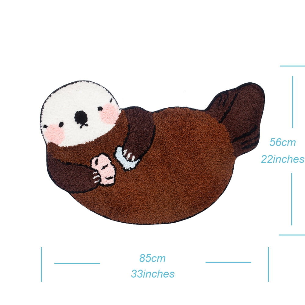 Sea Otter Shaped Rug Animals Bath Mat Area Rug Non-Slip Bathroom Door Mat for Bedroom Bathroom Kitchen Cartoon Area Rug for Kid’s Room Soft Bathmat Home Decor