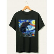 LORIONAT Vintage Godzilla Starry Night T-Shirt, Godzilla Van Gogh Starry Night Shirt, Monster, Dadzilla