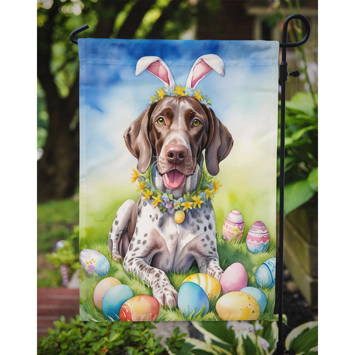 German Shorthaired Pointer Easter Egg Hunt Garden Flag 11.25 in x 15.5 in