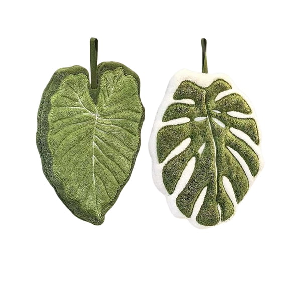 2 Pc 100% Coral Hanging Hand Towel,Absorbent,Super Soft, and Fast Drying Hanging Kitchen Towels,Leaf Funny Hand Towels for Bath Kitchen with S Hanging Loop