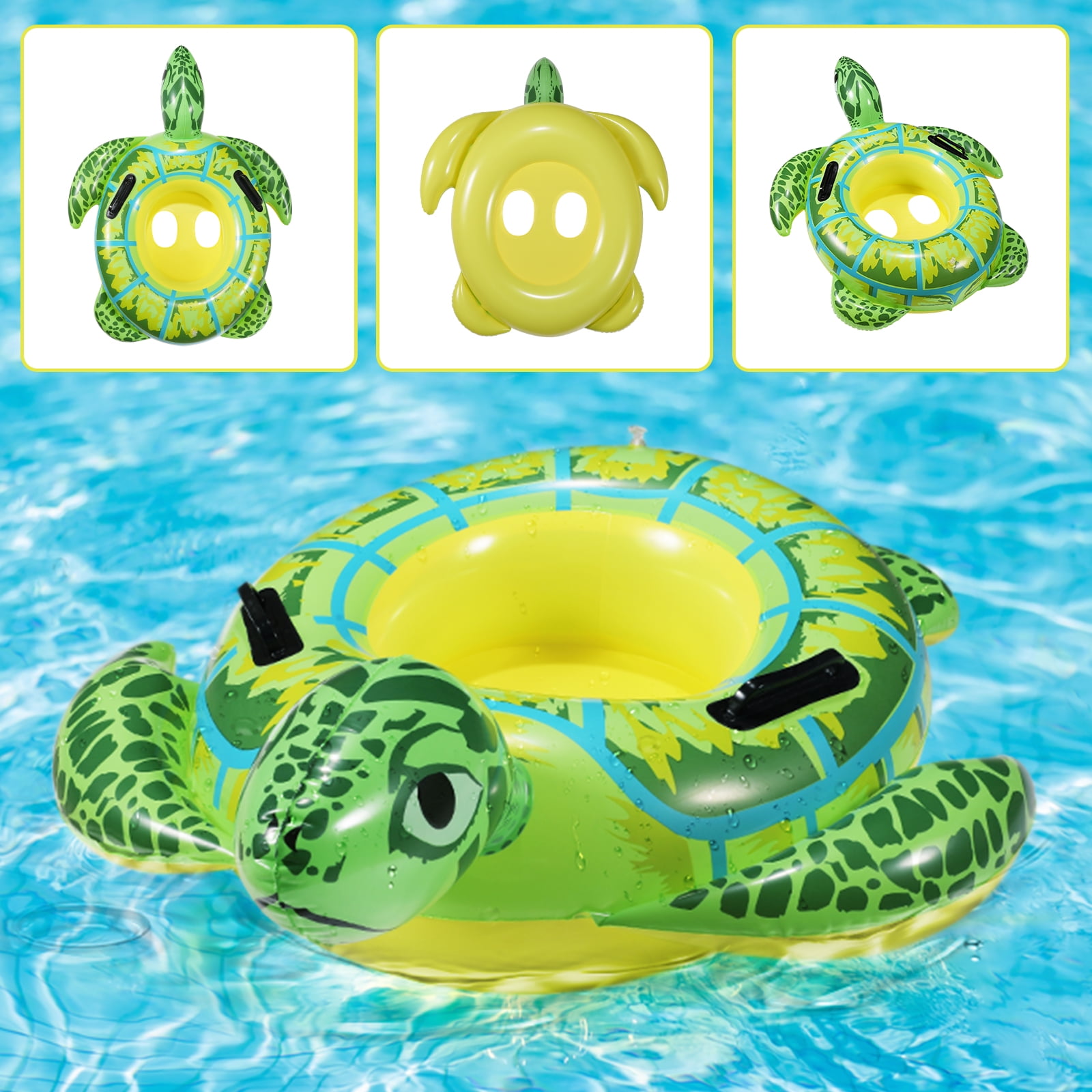 Baby Inflatable Turtle Swimming Ring PVC Cute Cartoon Baby Swimming Ring with Handrails for Kids