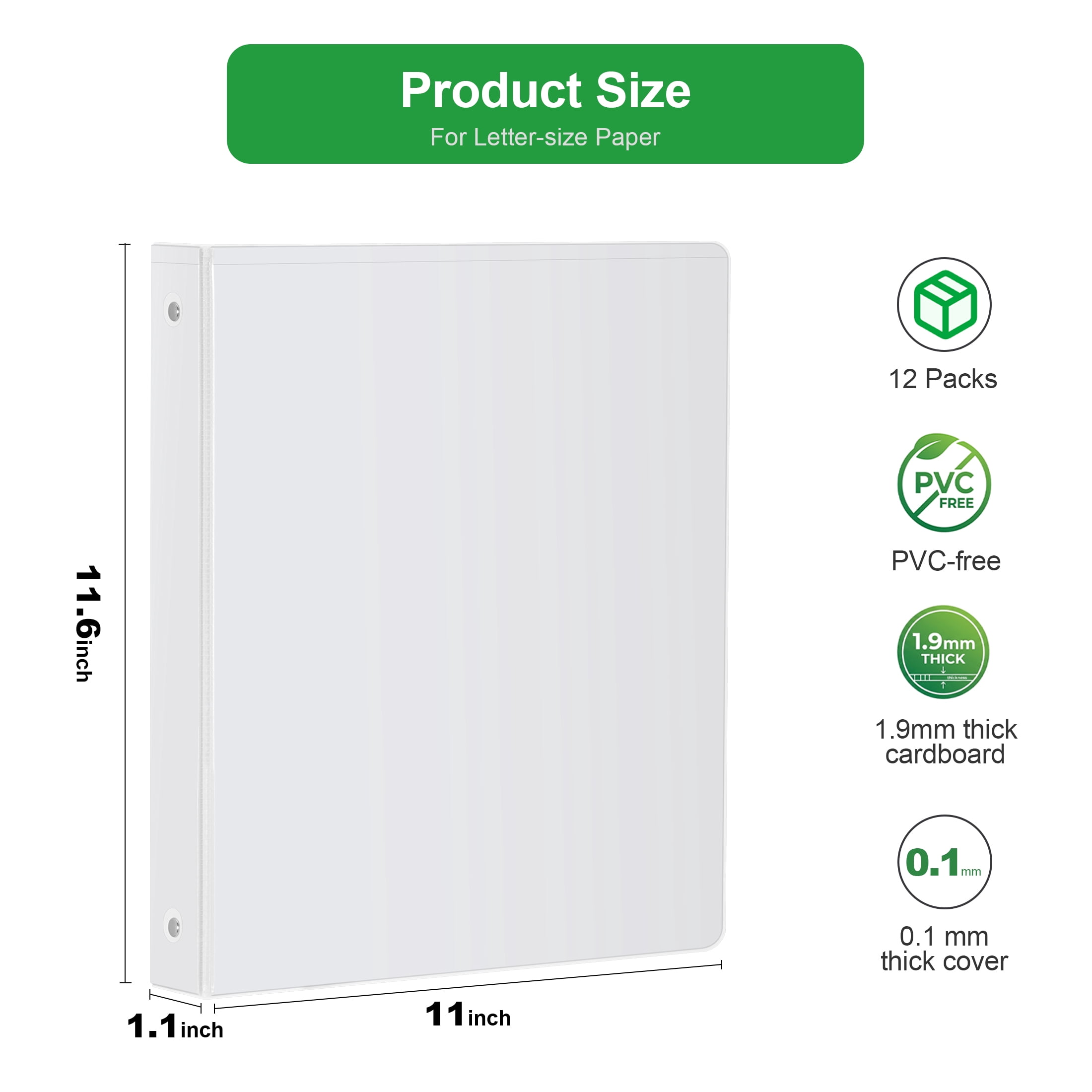 Comix Basic 1/2 inch Binders , 0.5" O-ring, 100-Sheet Capacity, School Supplies, 12 Pack White