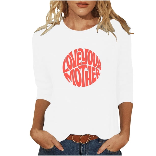 Blusas para Mujeres Casual 3/4 Manga Cuello Redondo Impreso Suelto, Mujer 3/4 Manga Tops Y Blusas para Diario