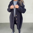 thumbnail image 4 of Women Woolen Jacket Turn-down Collar Solid Color Button Closure Coat Loose Thermal Long Sleeved Commuting Dating Spring Fall Winter Overcoat, 4 of 8