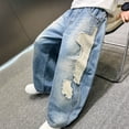 thumbnail image 7 of oqasdz Boys Fashion Baggy Denim Pants with Patchwork Design Straight Wide Leg Jeans Comfort Fit Casual Outdoor, 7 of 7