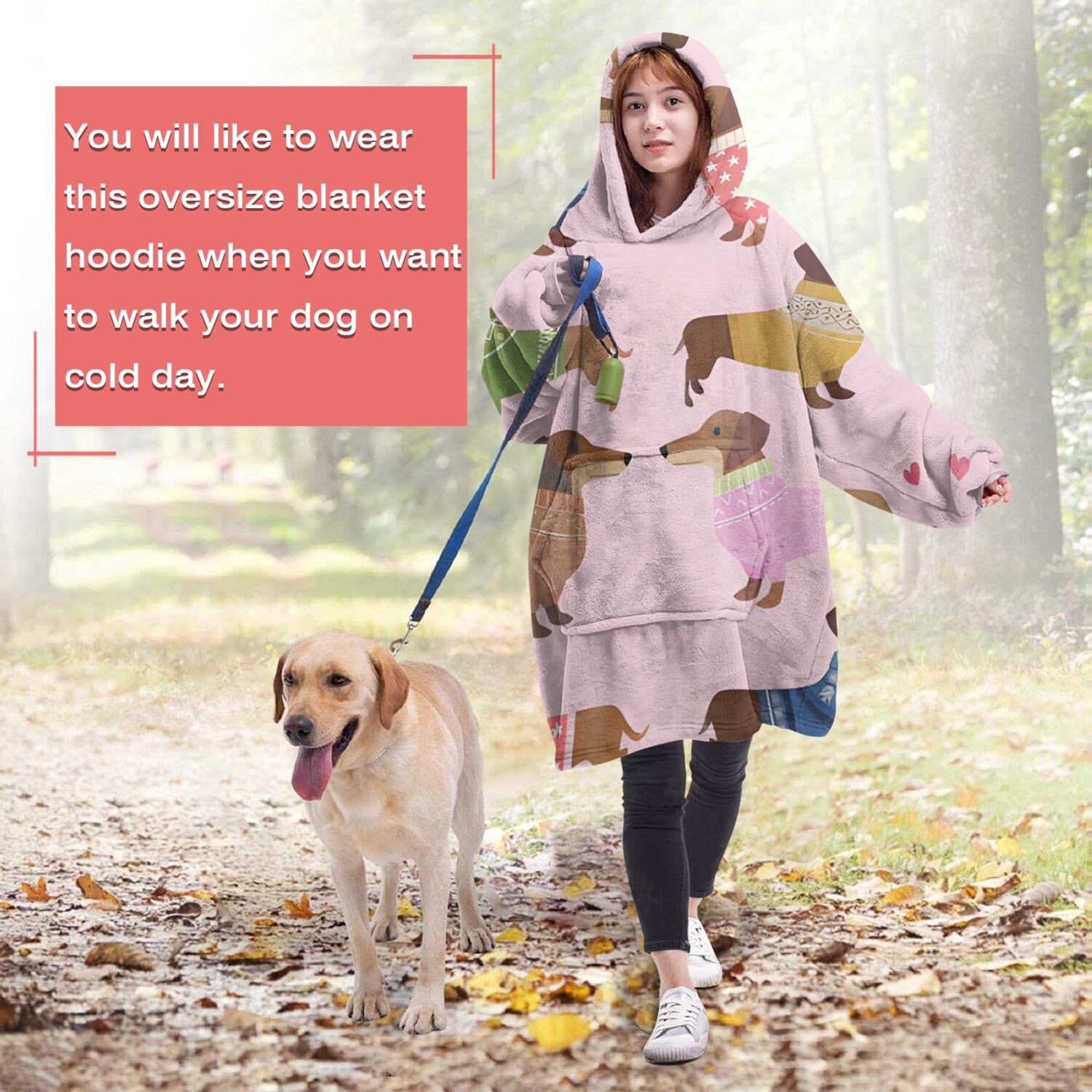 Colorful Funny Dachshund Wearable Oversized Blanket,Wearable Blanket Hoodie for Adults,Cozy Hooded Blankets with Super Pockets,Super Warm Fuzzy Pullover for Women & Men