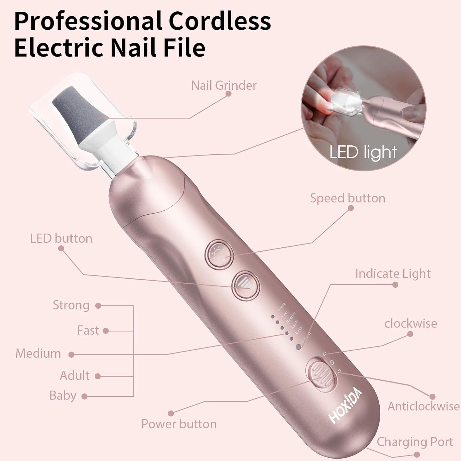 Banral Cordless Manicure Pedicure Kit for feet,20000 RPM Professional Nail Grinder for Senior Thick Toenail,5 Speeds for Hand Feet Care