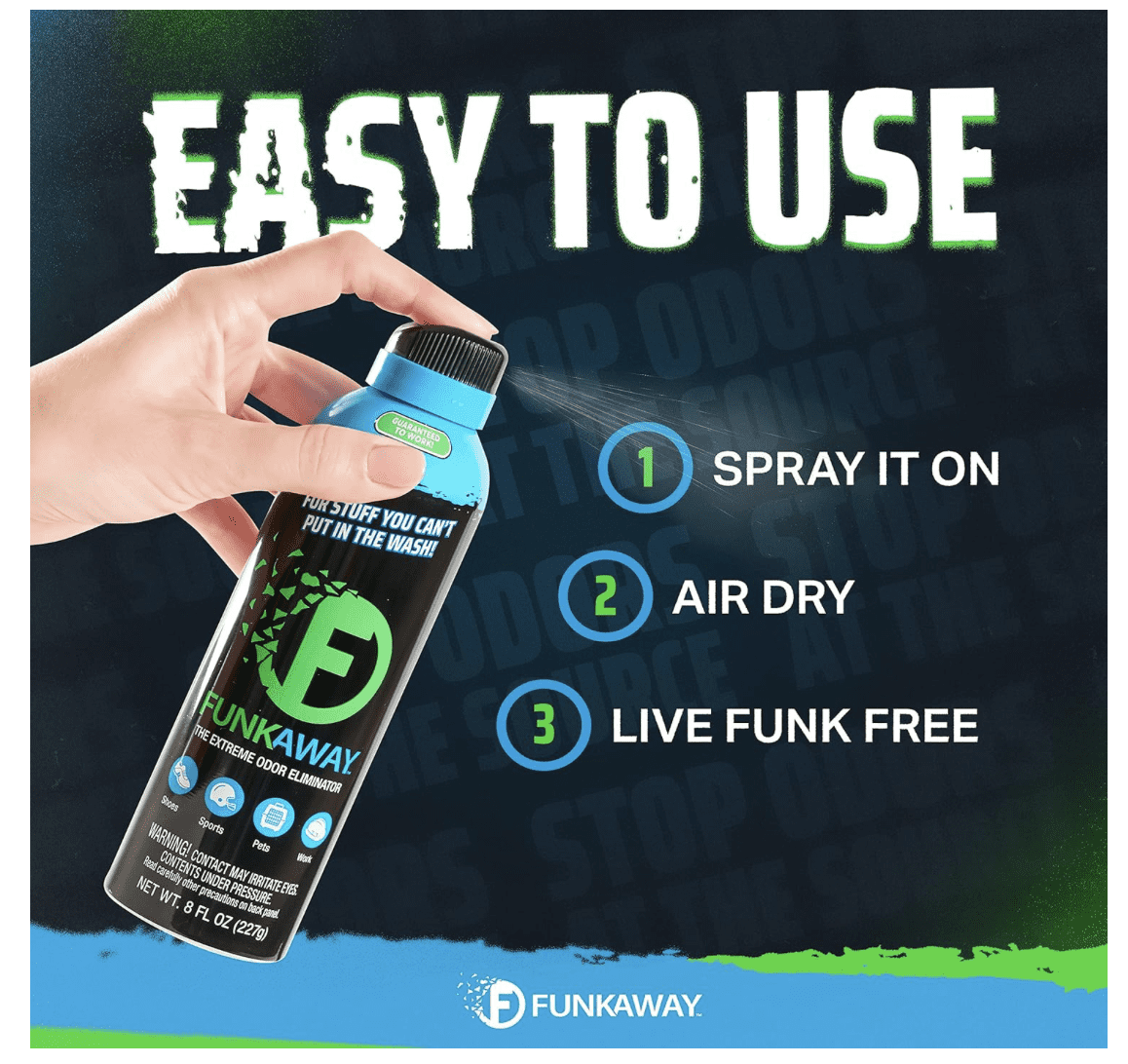 FunkAway Odor Eliminator Air Freshener, Extreme Deodorizer, Removes Shoe, Pet, Sweat, Smoke & Mildew Smells, Aerosol Spray, 8 oz