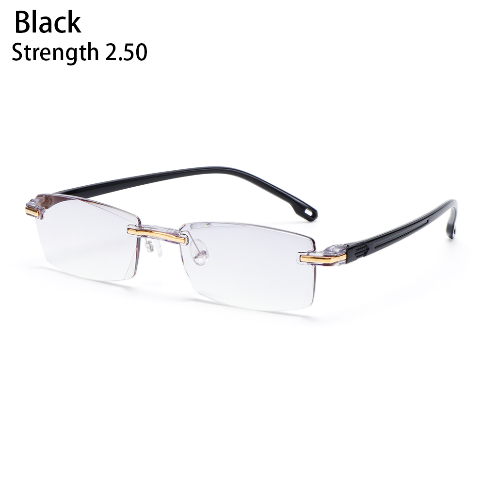 +1.0 to 3.0 Degree Computer Gaming Goggles Rimless Diamond-cut Presbyopia Glasses Radiation Protection Reading Glasses Anti Blue Light BLACK STRENGTH 2.50