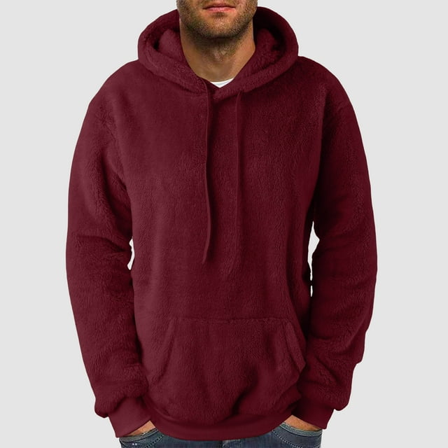 KIHOUT Hoodies for Men Comfortable Fleece Hoodie Heart Pattern Solid Hooded Pocket Drawstring Sweatshirt WE/L