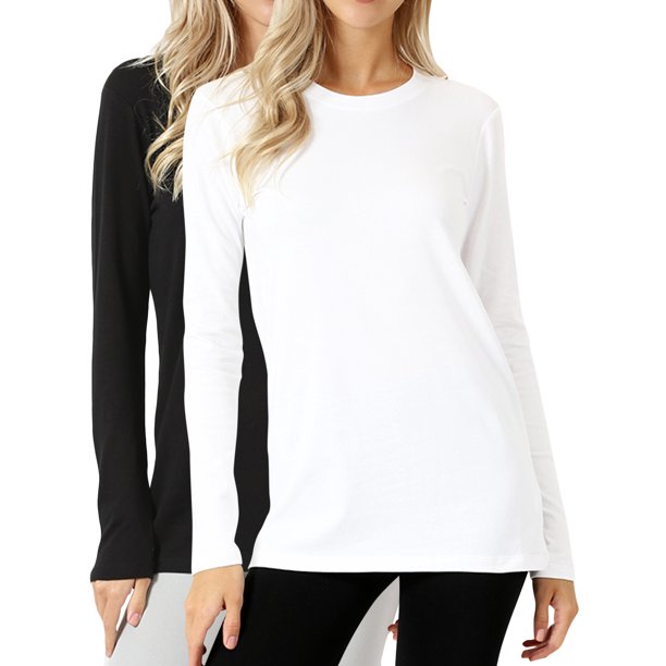TheLovely Women Basic Round Crew Neck Long Sleeve Stretch Cotton 