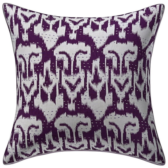 Stylo Culture Indian Couch Throw Pillow Cover 16 x 16 Kantha Purple Printed 40x40 cm Living Room Toss Pillow Case Cotton Ikat Square Cushion Cover | 1 Pc