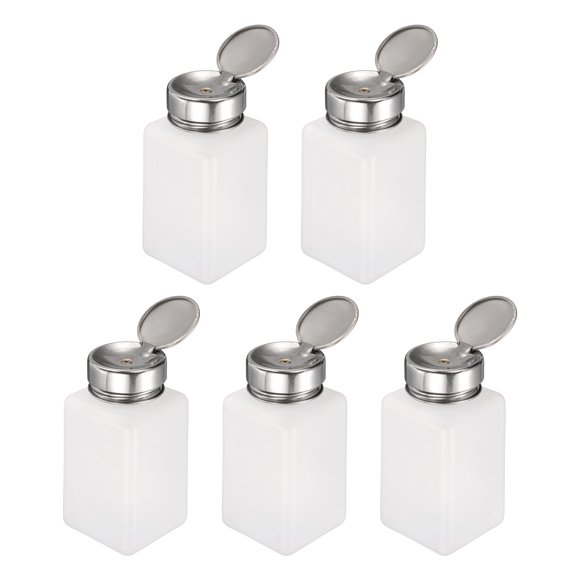 Distributeur de Solvant et d'Alcool 5 Pcs 200 ml (6,7 Oz) Dissolvant de Vernis à Ongles, Bouteille Pompe à Pression pour Dissolvant de Liquide avec Tête de Pression en Acier Inoxydable pour Nettoyant à l'Acétone, Blanc