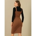 thumbnail image 4 of INSPIRE CHIC Robe Salopette pour Femmes Bouton avant Nœud à la Taille Ajustée Robe Crayon Marron Foncé TP, 4 of 5