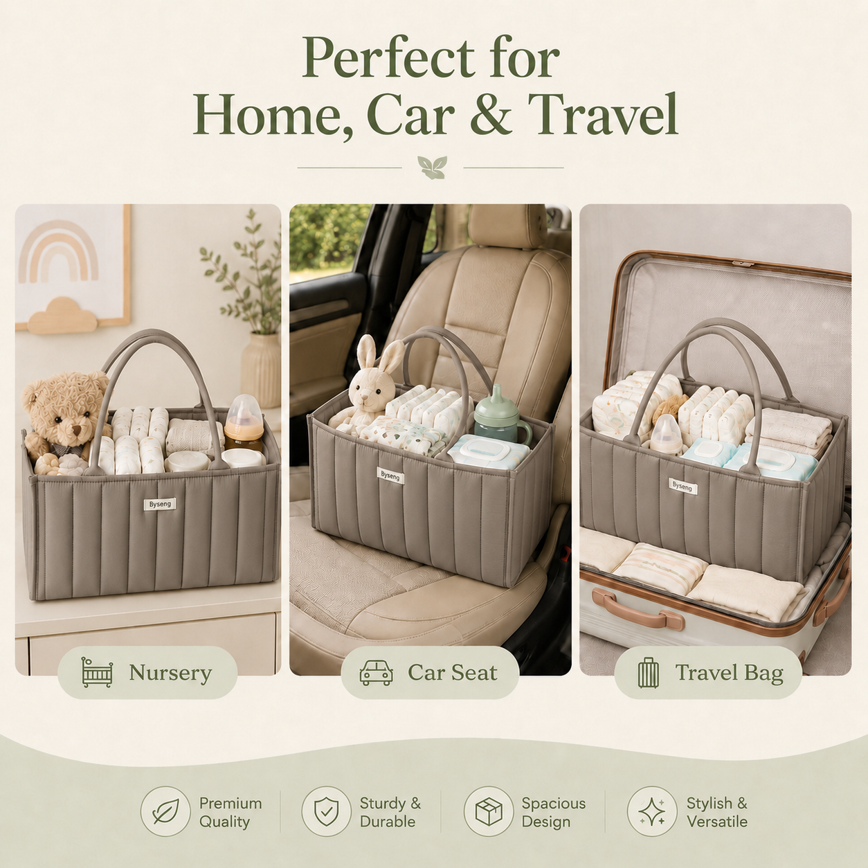 Byseng Baby Diaper Caddy Organizer, Khaki photo 3