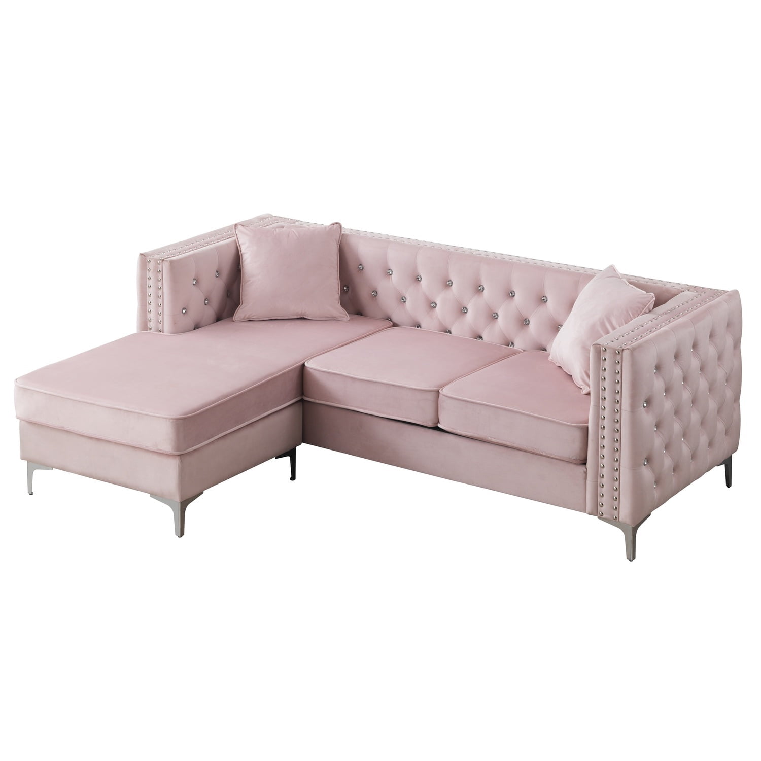 Glory Furniture Paige Velvet Sofa Chaise in Pink