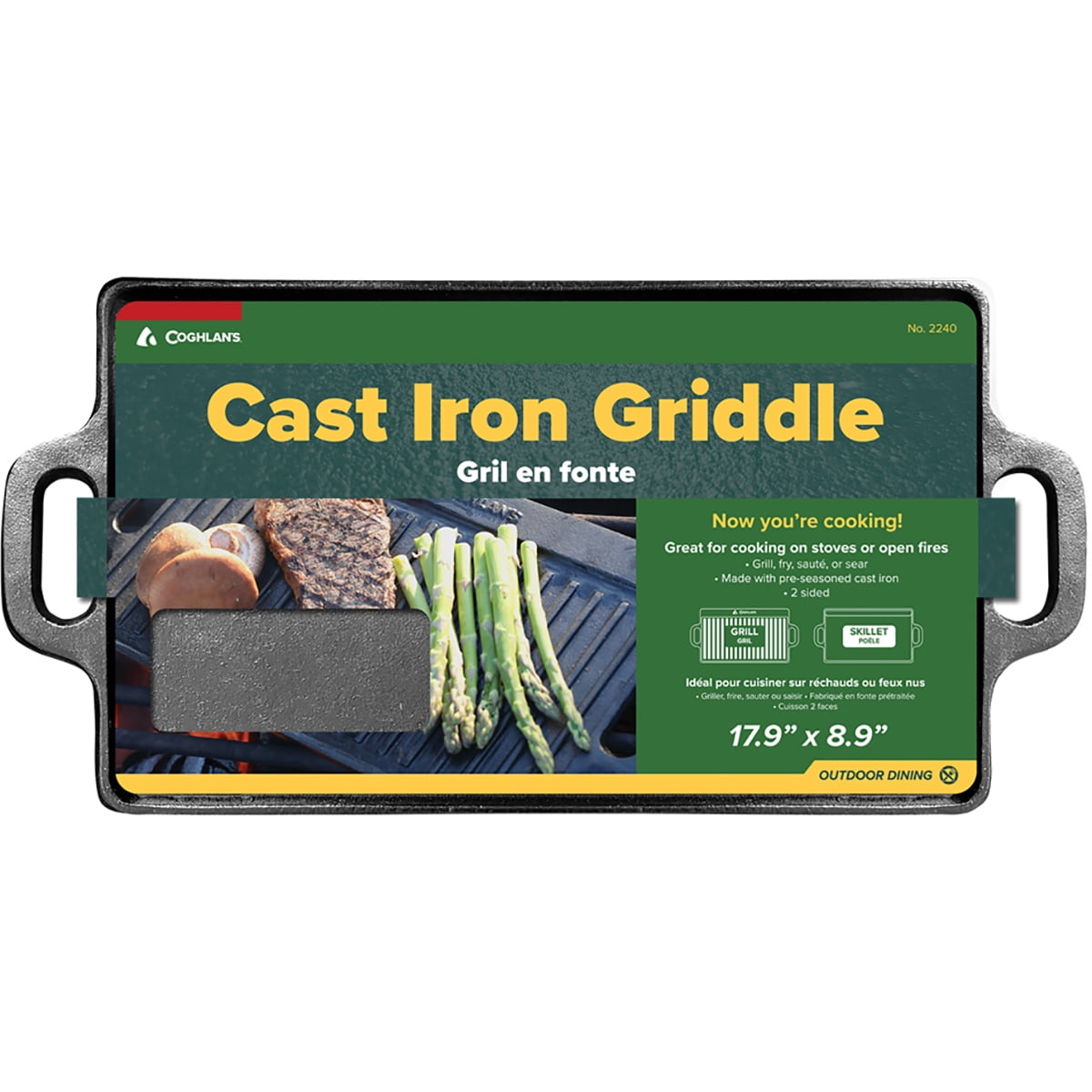 Coghlan's Double-Sided Cast-Iron Griddle - 18" X 9" - Heavy duty and pre-seasoned, for camping and indoor use